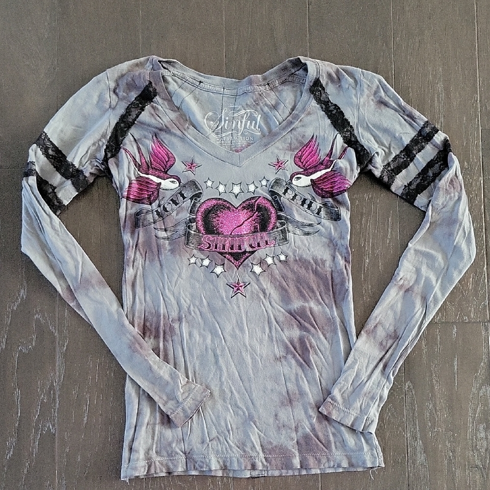 Sinful Heart and Wings Long Sleeve Tee
